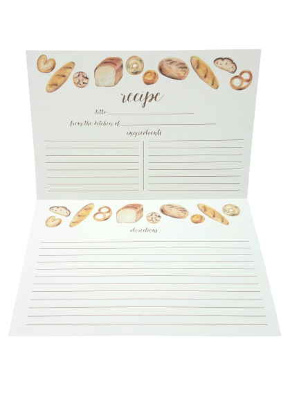 Watercolor Recipe Cards - Bread Theme (Pack of 5)
