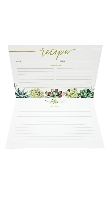 Watercolor Recipe Cards - Cacti Themed (Pack of 5)
