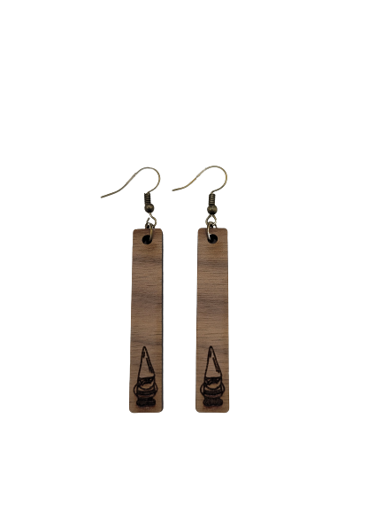 Gnome Dangle Wood Engraved Earrings